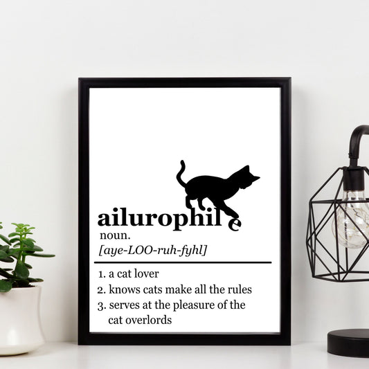 Cat lover definition printable | Ailurophile definition printable | Cat lover wall decor | cat lover gift | cat owner home decor