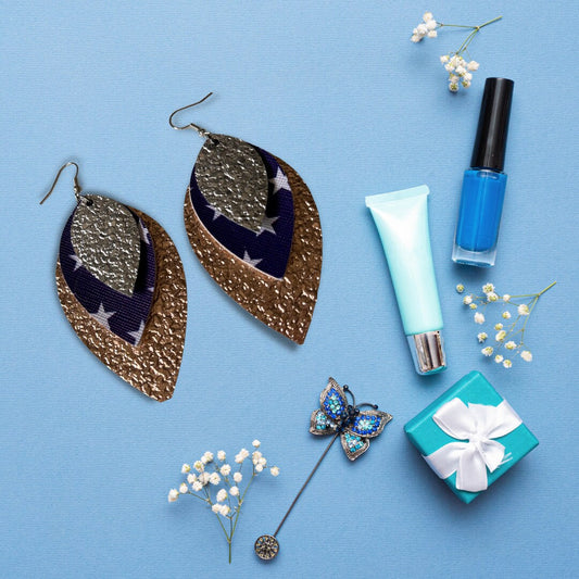 Blue and White Stars Earrings | Fourth of July Earrings | Faux Leather Earrings