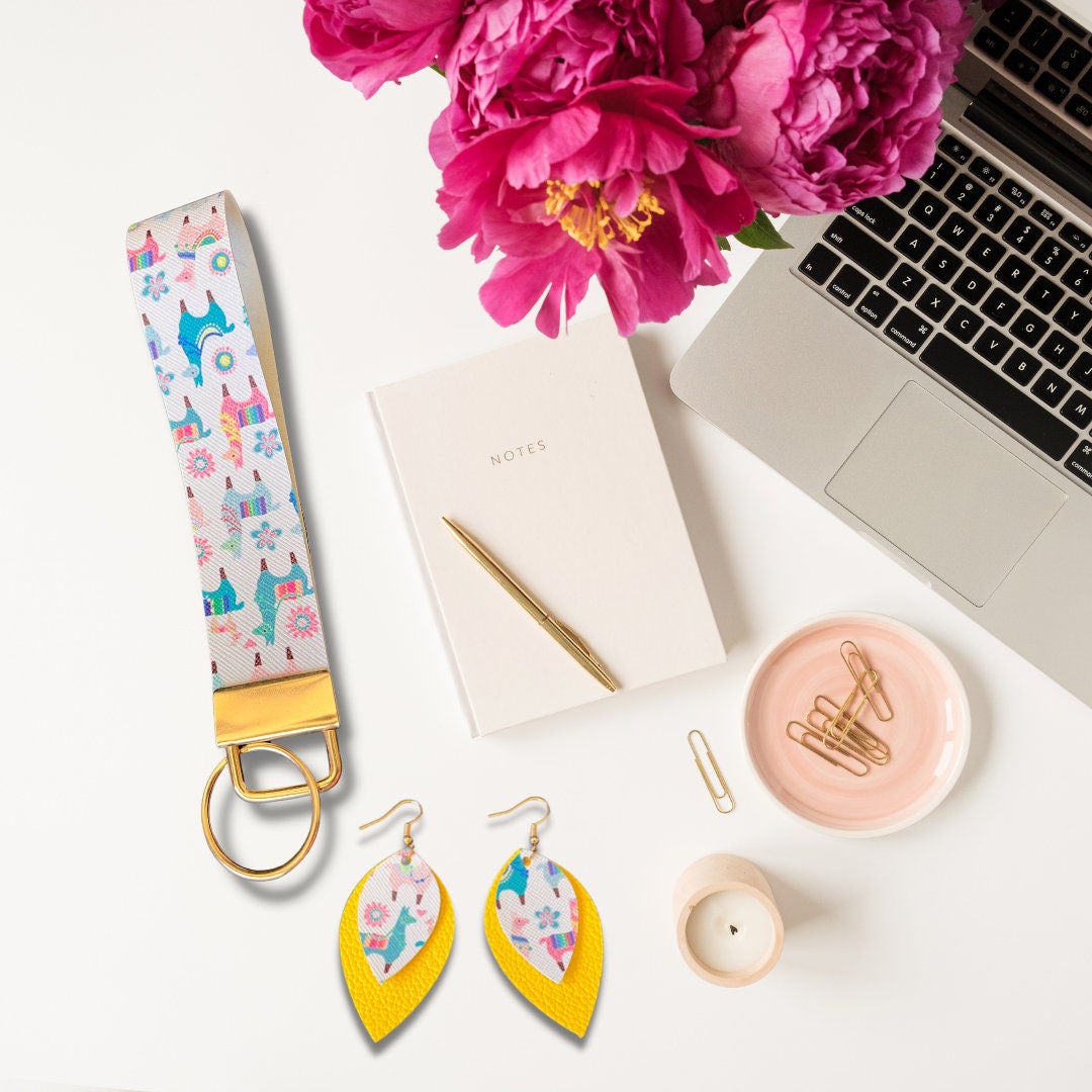 Llama Wristlet and Earrings Set | Cute Llama Jewelry | Vegan Leather Jewelry Set