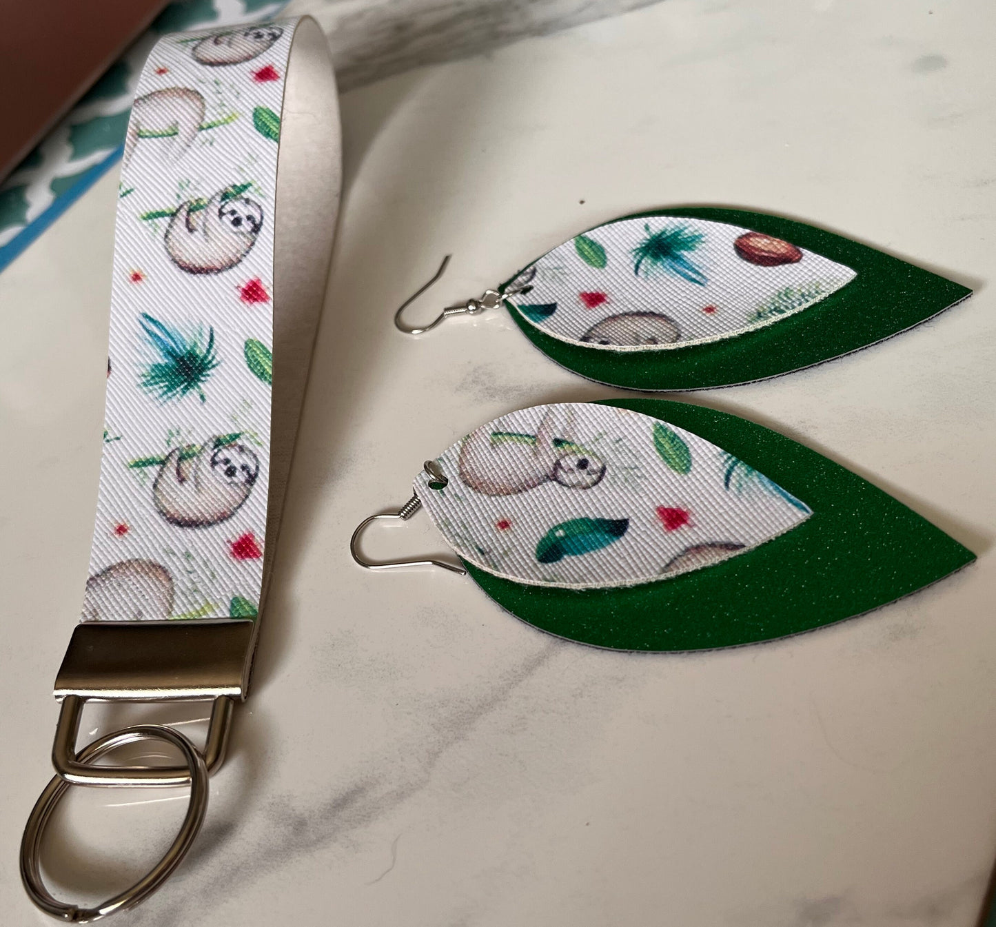 Sloth Wristlet and Earrings Set | Sloth Lover Jewelry | Vegan Jewelry Set