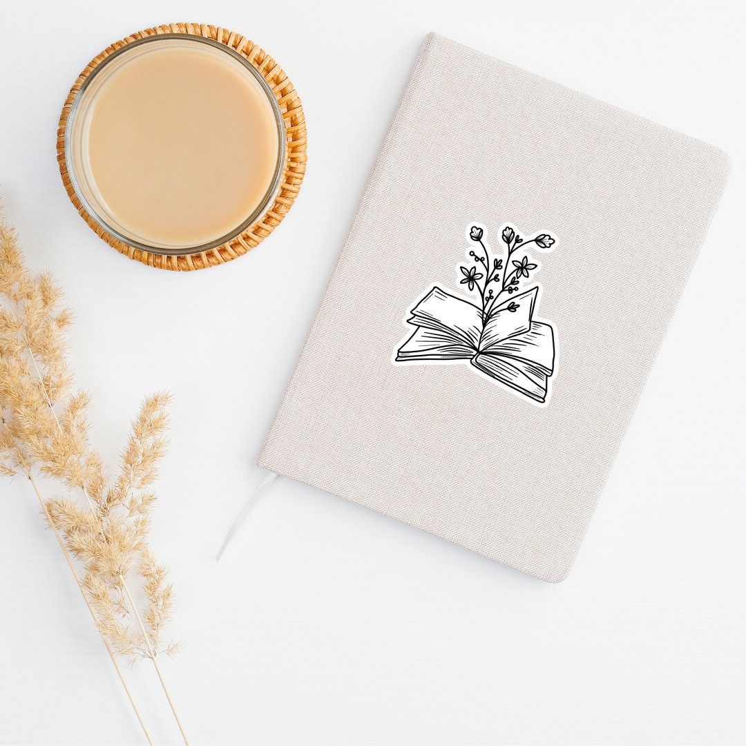 Book Flowers Art Sticker | Book Sticker | Black and White Book Sticker | Minimalist Sticker