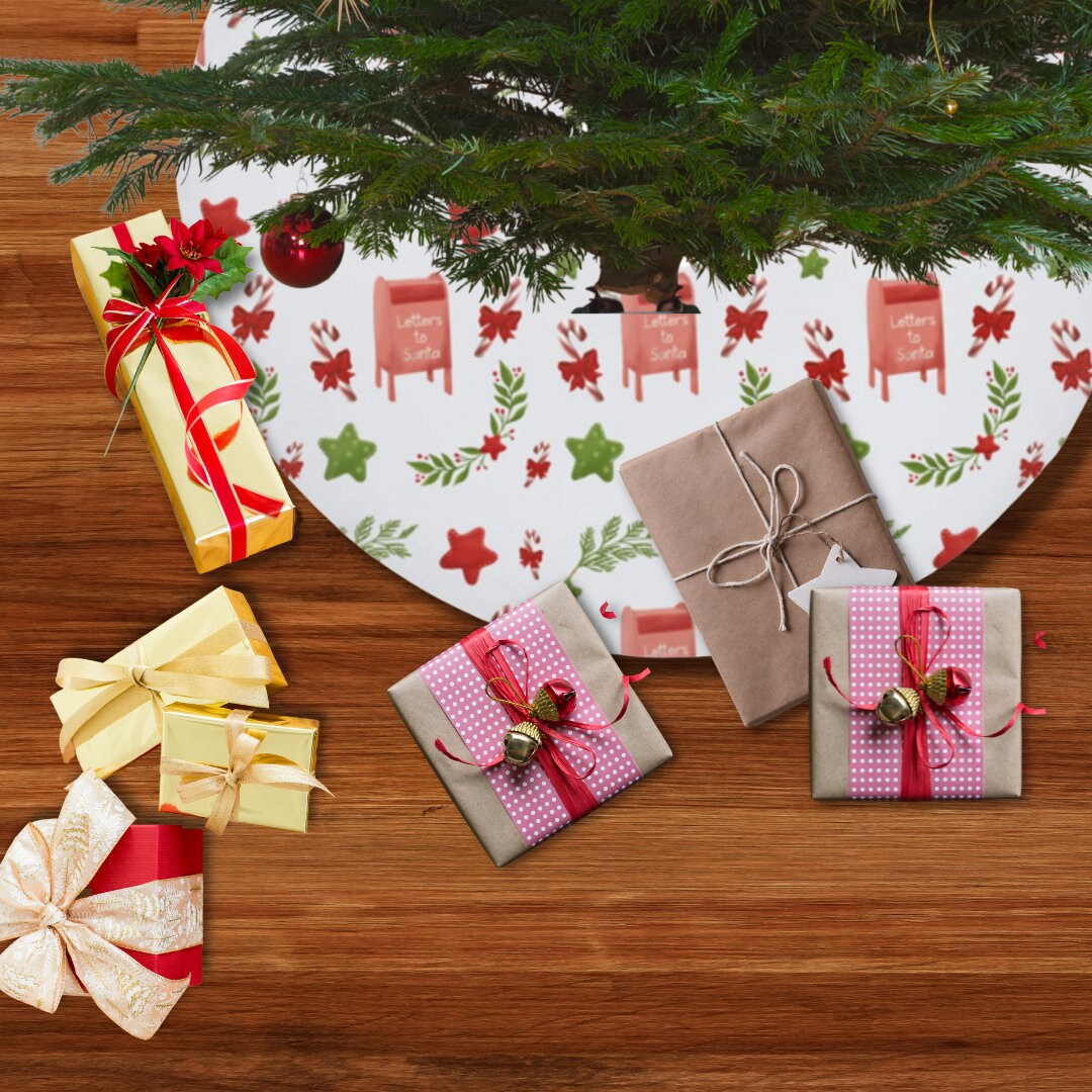 Christmas Tree Skirt | Letters to Santa Tree Skirt | Candy Cane Tree Skirt | Xmas Tree Skirt