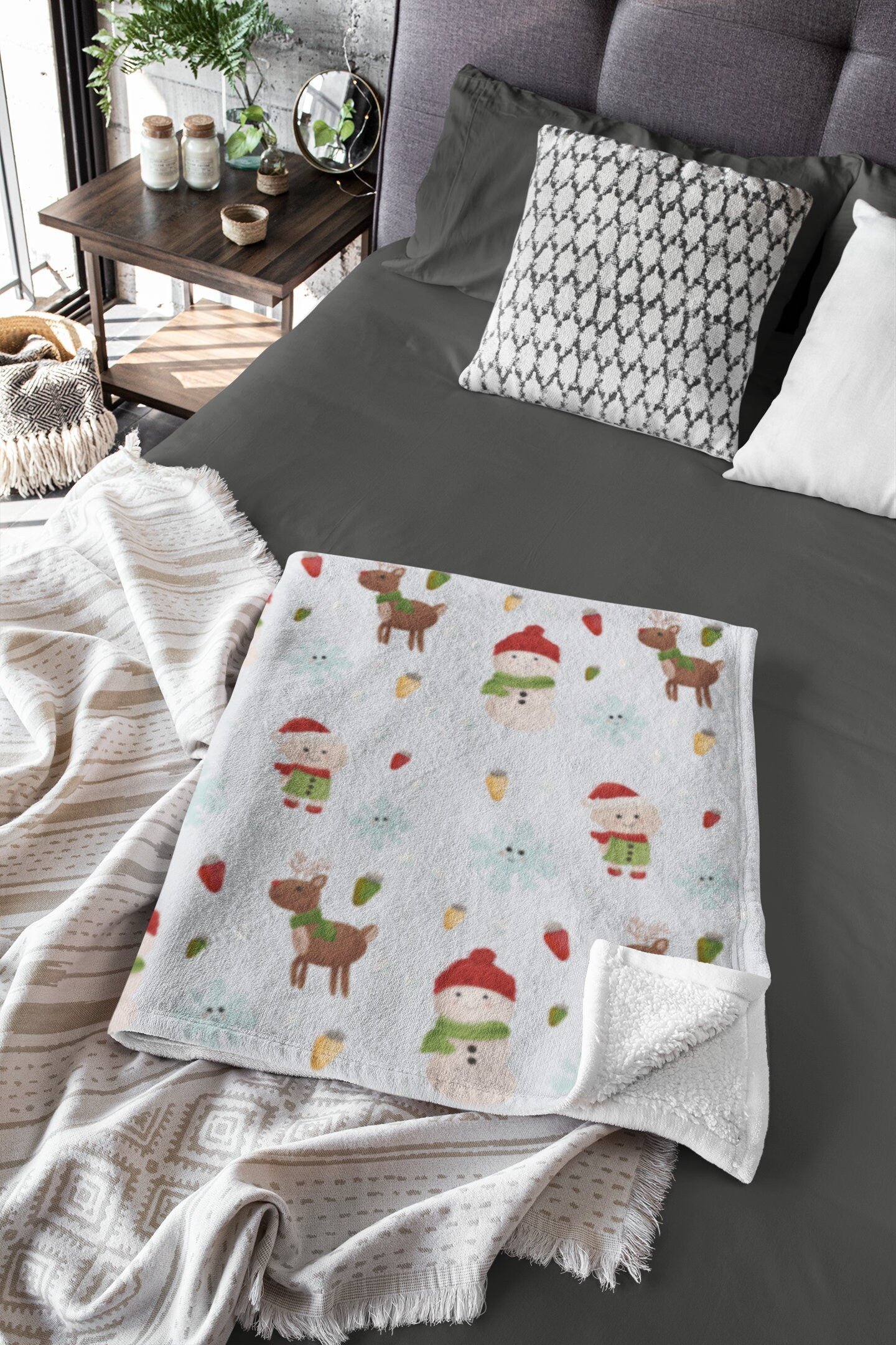 Christmas Blanket | Christmas Fleece Sherpa Blanket | Vintage Christmas Blanket | Cozy Christmas Home Decor
