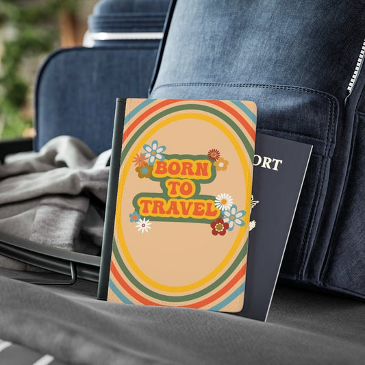 Retro Born to Travel Passport Cover | Born to Travel Passport Holder | Faux Leather Passport Holder