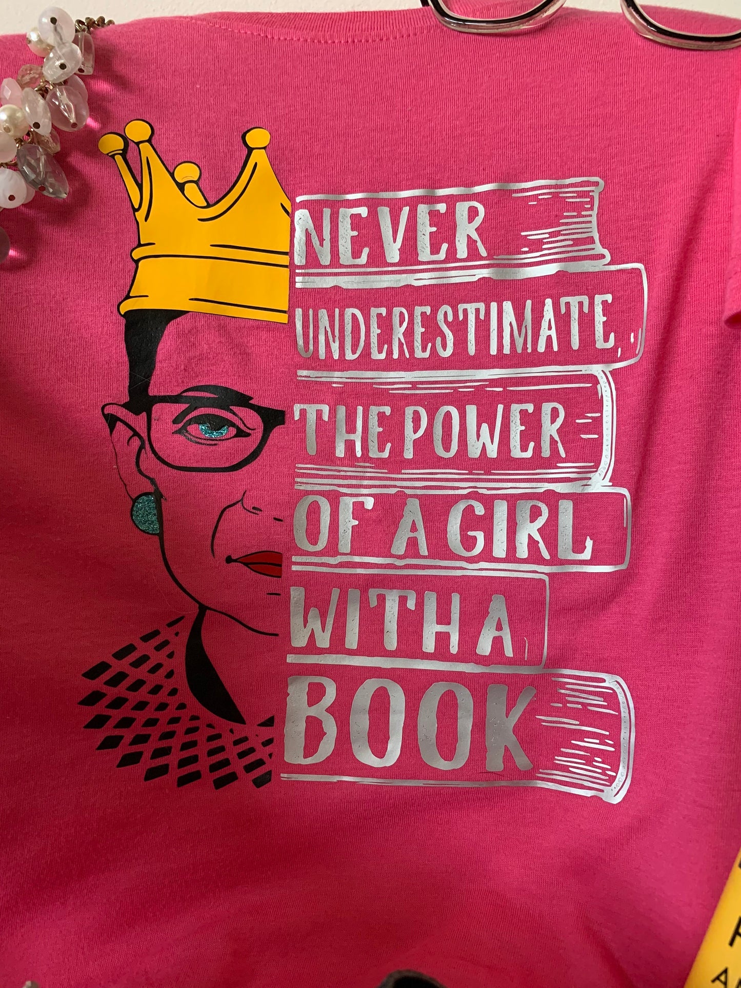 RBG Never Underestimate the Power of A GIrl With a Book T-shirt - Ruth Bader Ginsburg tee-RBG shirt-Womens shirt-Gift for Women Feminist