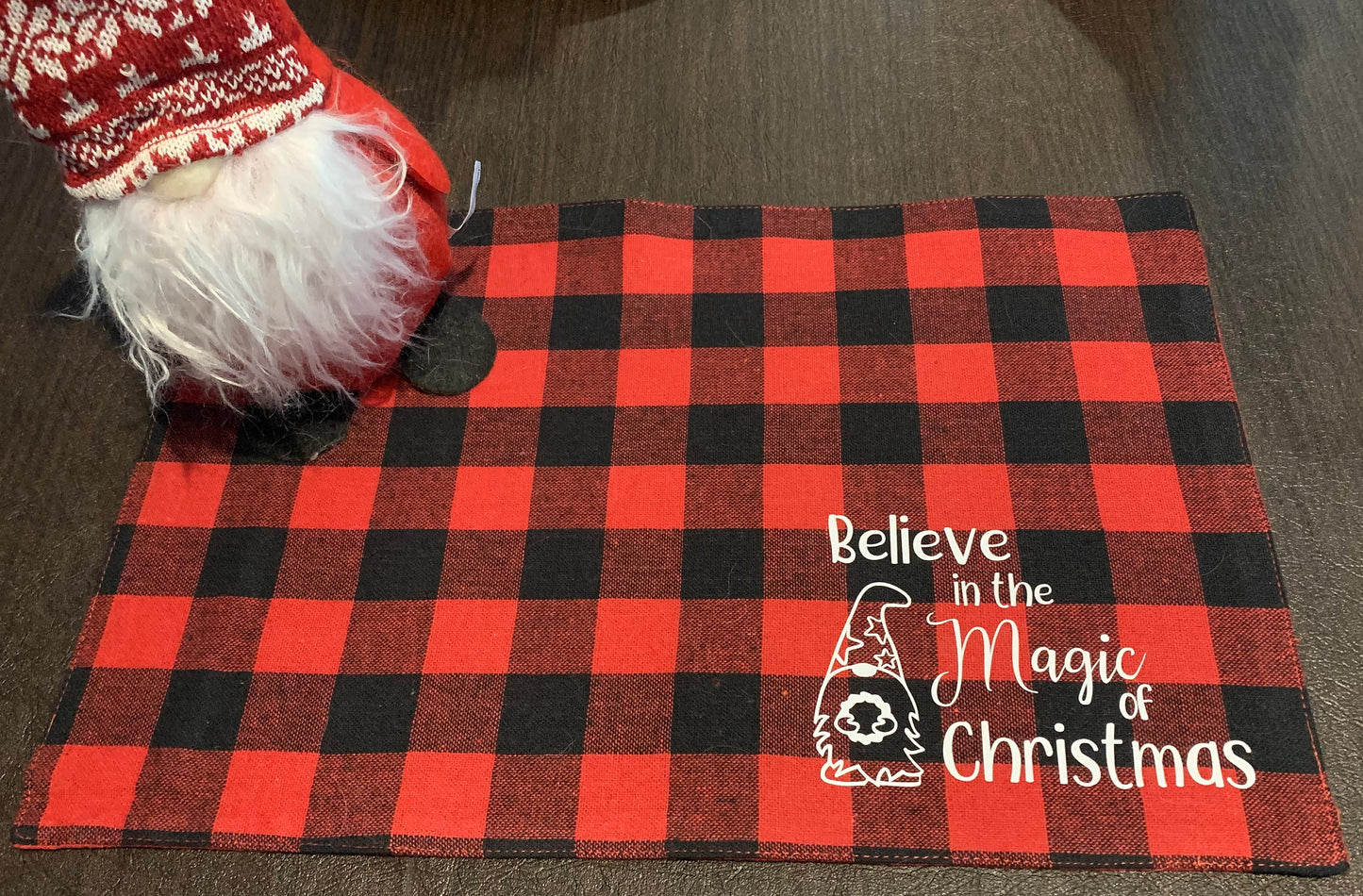 Christmas Gnome Placemats | buffalo plaid gnome placemat | holiday gnome placemat | christmas decor | red check placemat