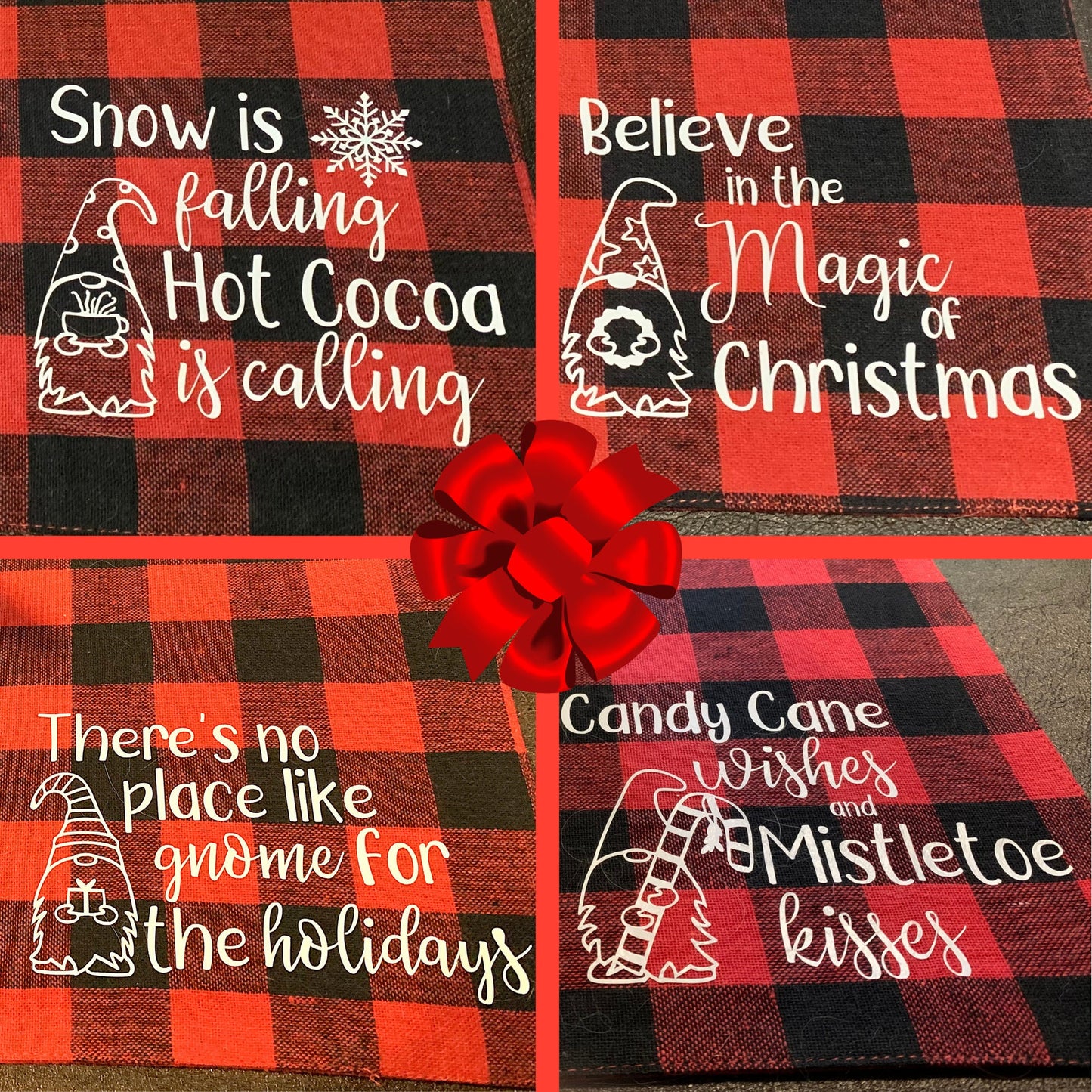 Christmas Gnome Placemats | buffalo plaid gnome placemat | holiday gnome placemat | christmas decor | red check placemat