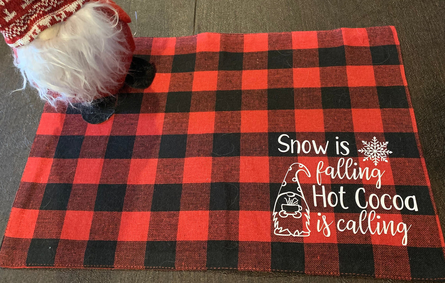 Christmas Gnome Placemats | buffalo plaid gnome placemat | holiday gnome placemat | christmas decor | red check placemat