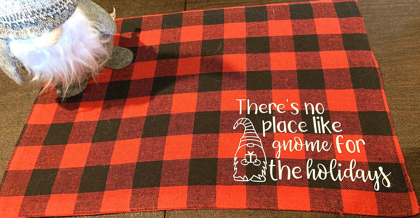 Christmas Gnome Placemats | buffalo plaid gnome placemat | holiday gnome placemat | christmas decor | red check placemat