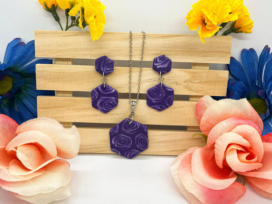 purple rose polymer clay handmade earrings or necklace