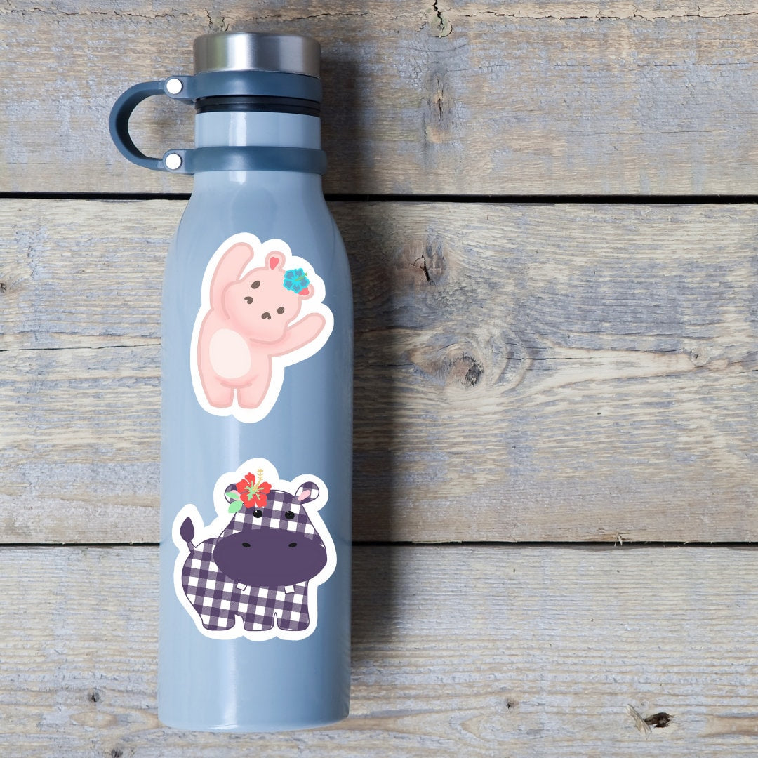 Purple Hippo Sticker | Plaid Hippo Sticker |  Hippopotamus Sticker