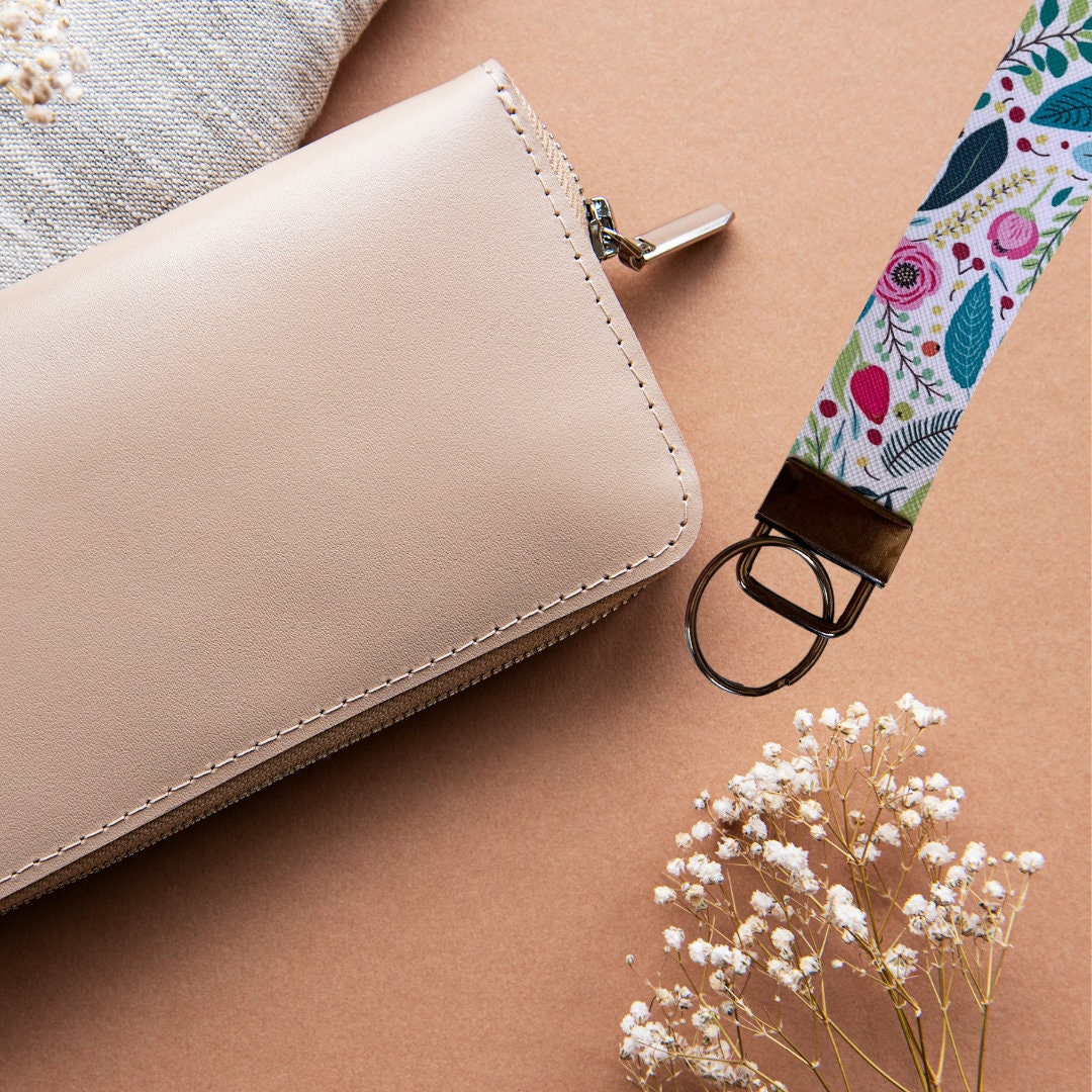 Colorful Flower Wristlet | Flower Wristlet | Flower Key Fob | Faux Leather Wristlet