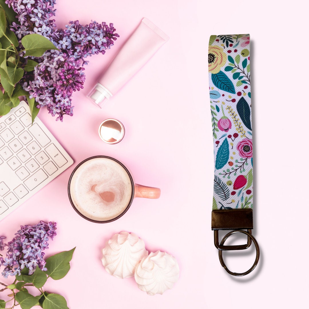 Colorful Flower Wristlet | Flower Wristlet | Flower Key Fob | Faux Leather Wristlet