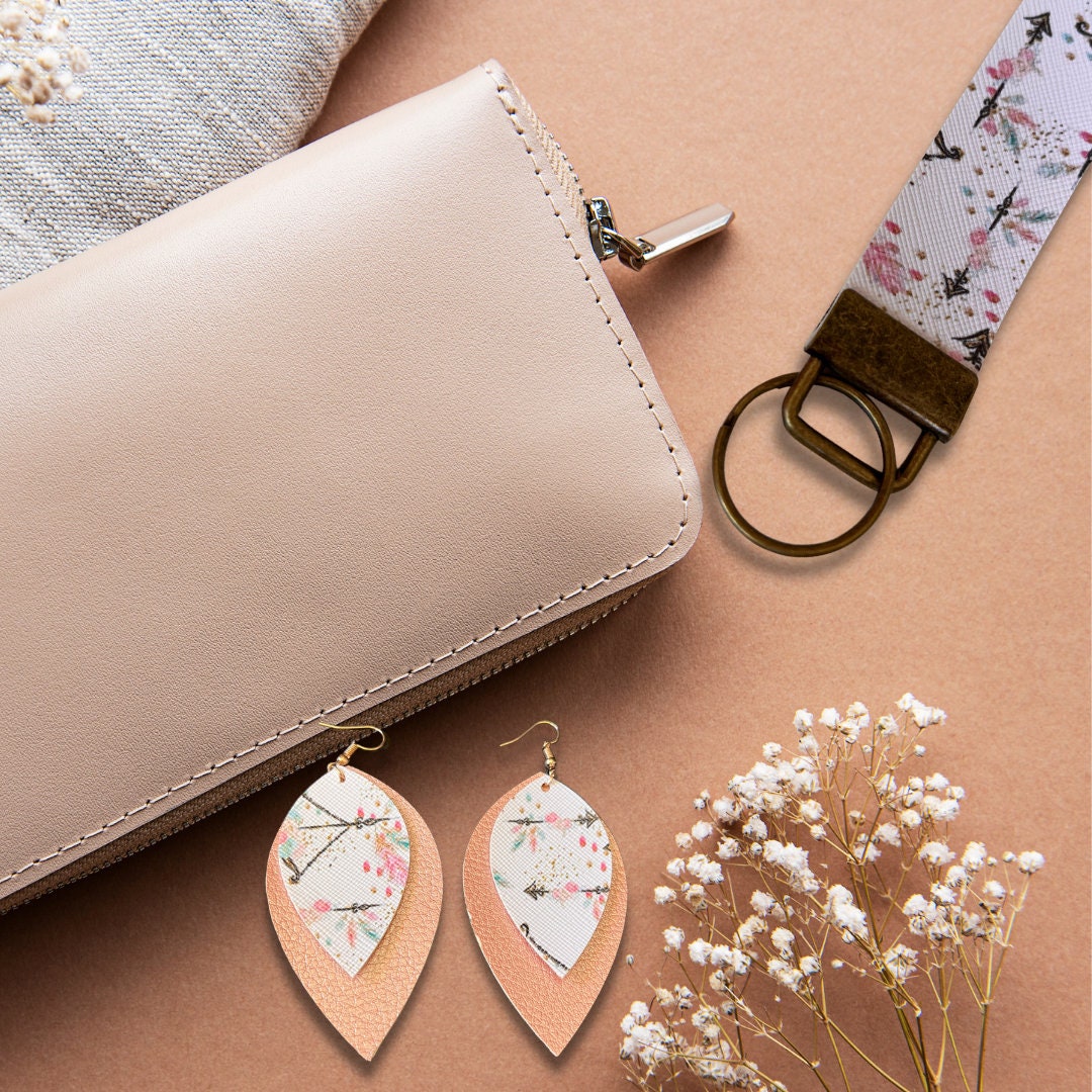 Boho Arrow Wristlet and Earrings Set | Boho Jewelry | Vegan Leather Jewelry Set