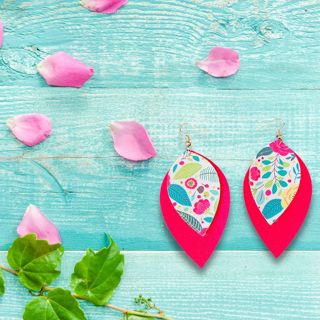 Colorful Flower Earrings | FloralEarrings | Faux Leather Earrings | Summer Dangle Earrings