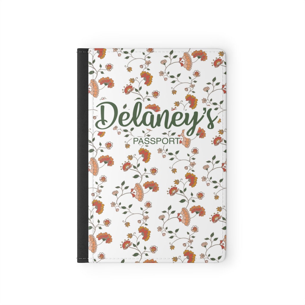 Retro Flower Personalized Passport Cover | Personalized Passport Holder | Faux Leather Passport Holder