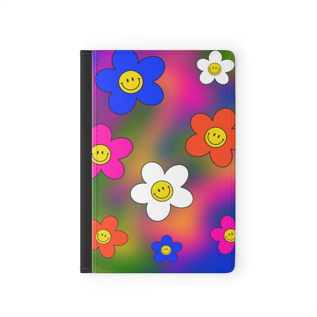 Retro Smiley Flower Passport Cover | Flower Passport Holder | Faux Leather Passport Holder