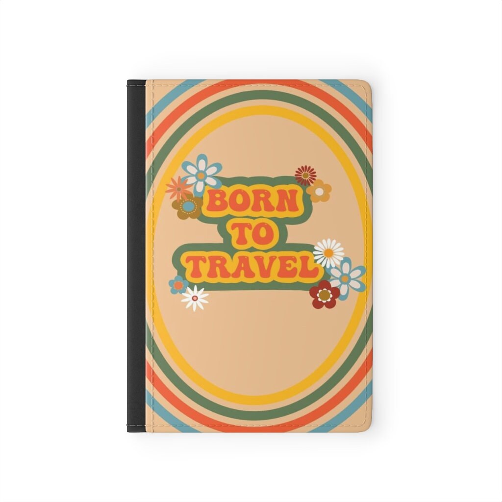 Retro Born to Travel Passport Cover | Born to Travel Passport Holder | Faux Leather Passport Holder