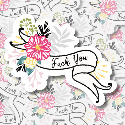 Fuck You Ribbon Sticker | Fuck You Sticker | Curse Word Sticker