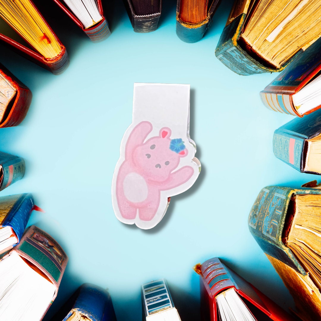 Pink Hippo Magnetic Bookmark | Hippo Magnetic Bookmark | Magnetic Bookmark | Anime Bookmark