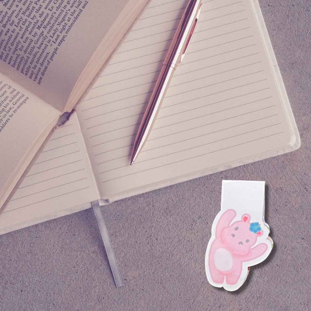 Pink Hippo Magnetic Bookmark | Hippo Magnetic Bookmark | Magnetic Bookmark | Anime Bookmark