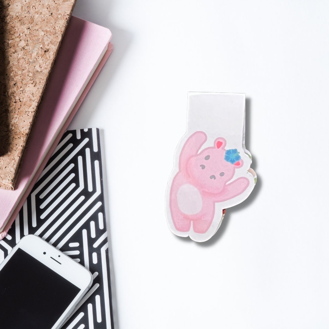 Pink Hippo Magnetic Bookmark | Hippo Magnetic Bookmark | Magnetic Bookmark | Anime Bookmark