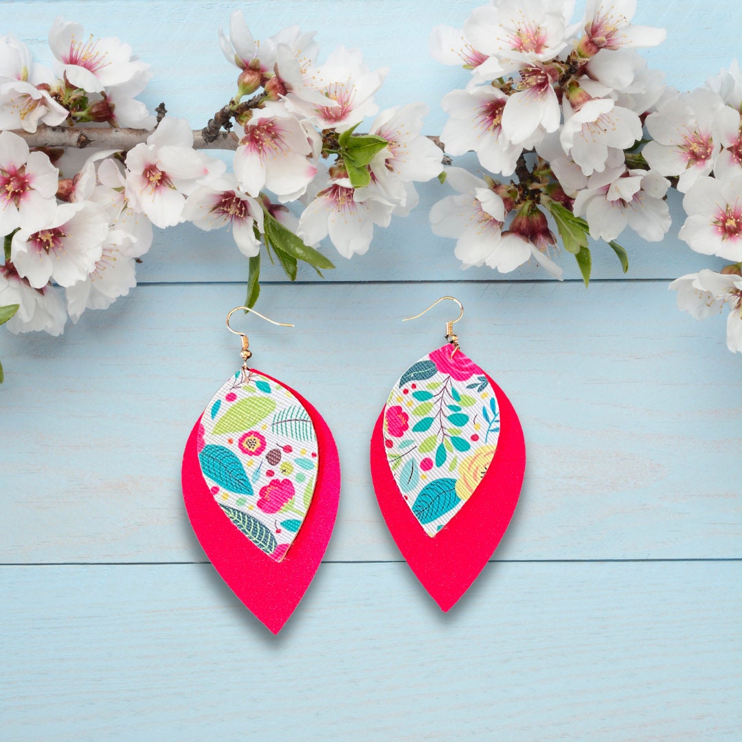 Colorful Flower Earrings | FloralEarrings | Faux Leather Earrings | Summer Dangle Earrings