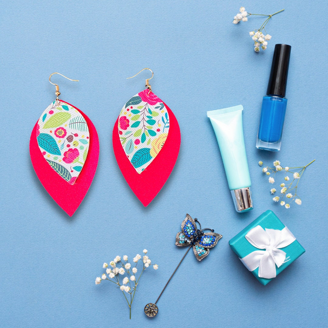 Colorful Flower Earrings | FloralEarrings | Faux Leather Earrings | Summer Dangle Earrings