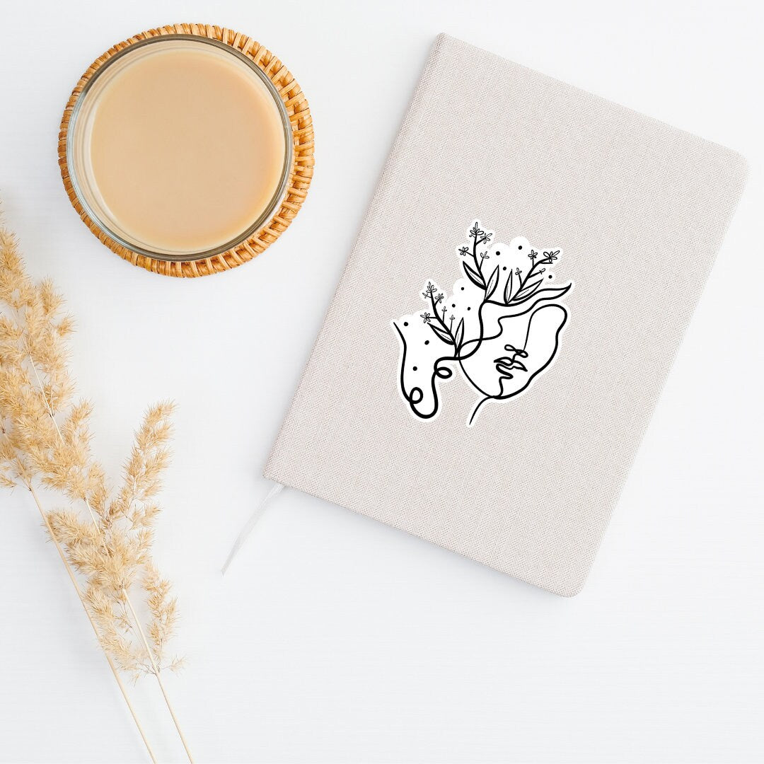 Woman&#39;s Face Line Art Sticker | Woman Sticker | Black and White Woman Sticker | Minimalist Sticker