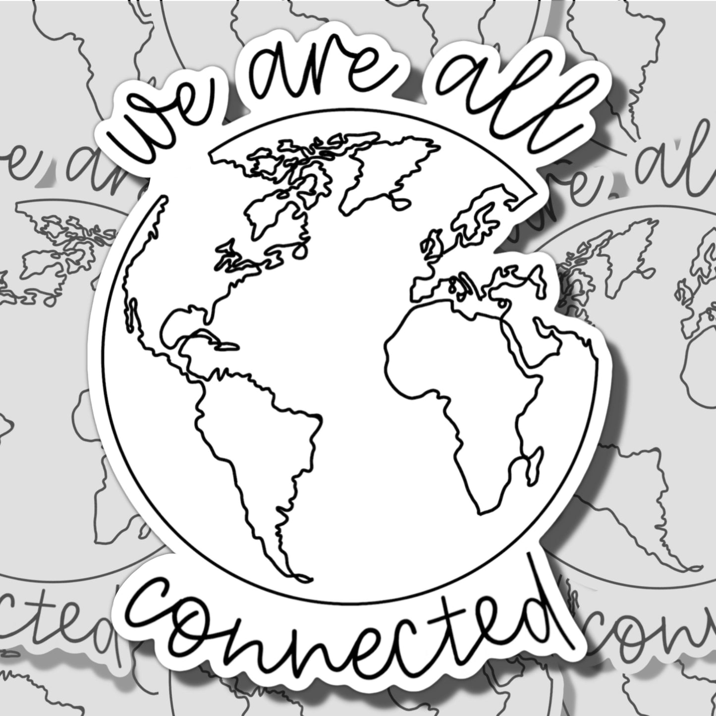 Globe Line Art Sticker | We are Connected Sticker | Black and White Earth Sticker | Minimalist Sticker