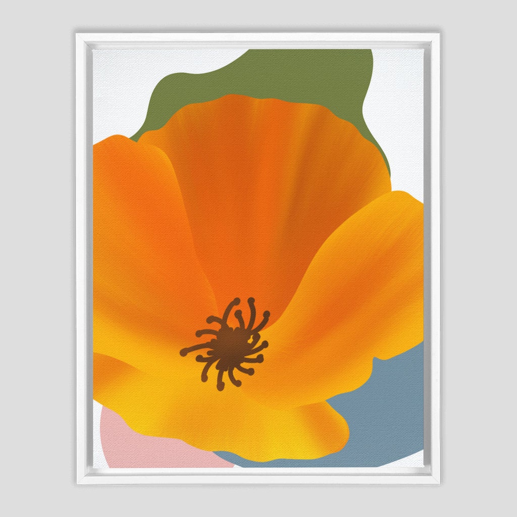 Poppy Framed Canvas | Poppyflower Framed Canvas | California Poppy Wall Art | Boho Poppy Canvas