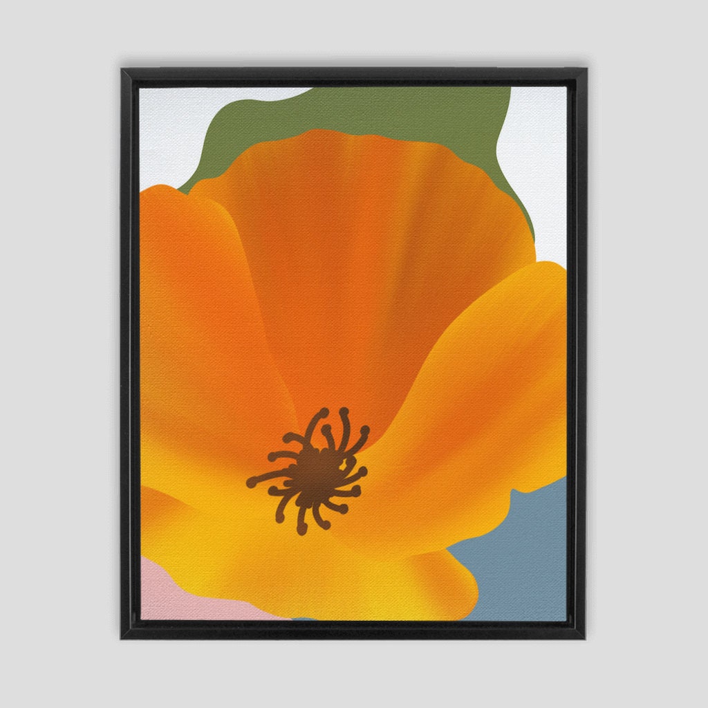 Poppy Framed Canvas | Poppyflower Framed Canvas | California Poppy Wall Art | Boho Poppy Canvas