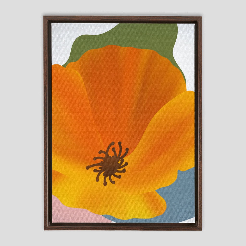 Poppy Framed Canvas | Poppyflower Framed Canvas | California Poppy Wall Art | Boho Poppy Canvas