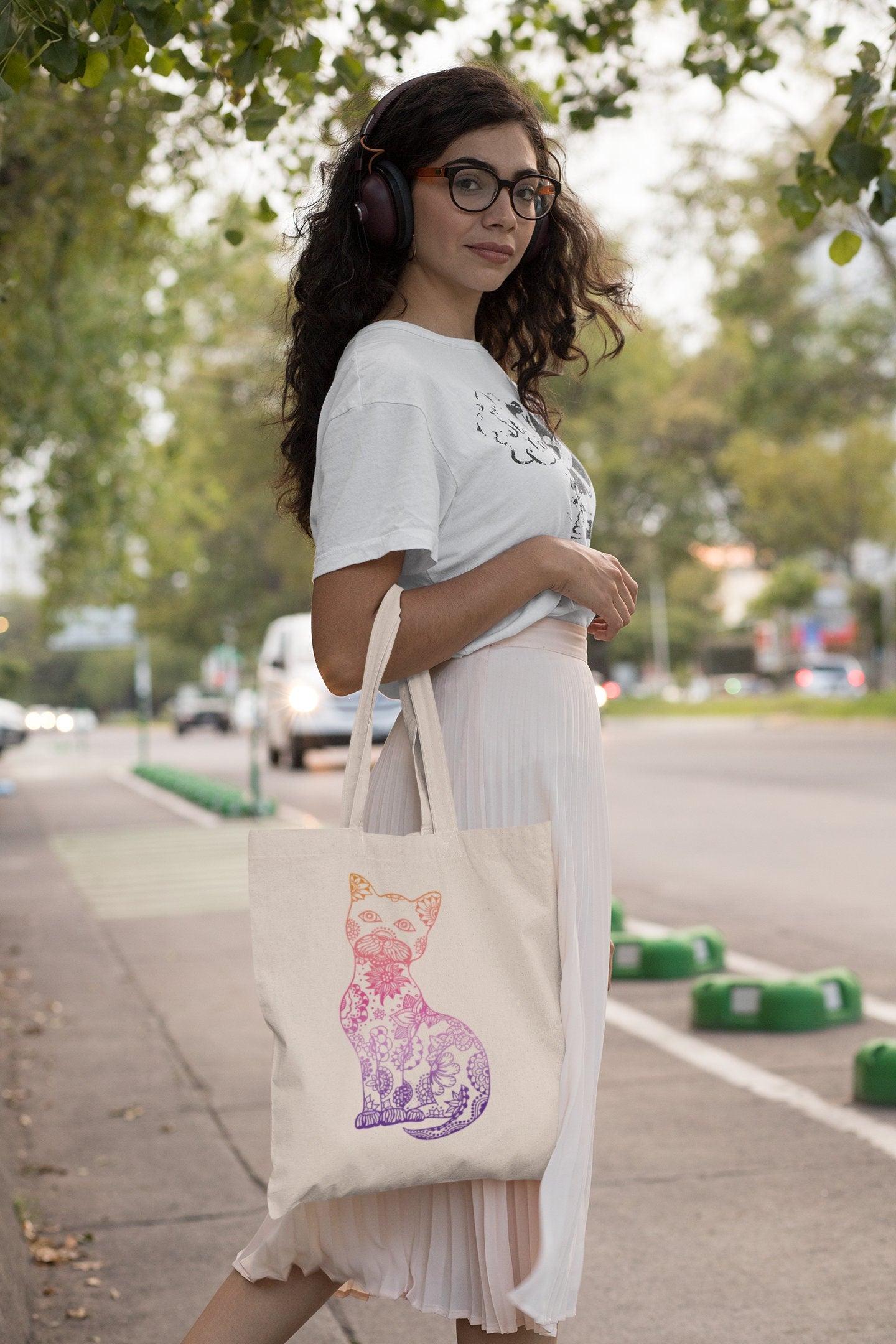 Cat Tote Bag | Rainbow Cat Canvas Tote Bag | Cat Lover Gift | Cat Mom Tote Bag