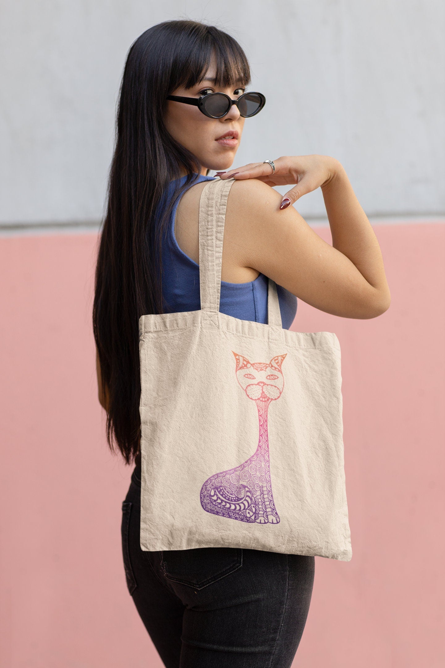 Cat Tote Bag | Rainbow Cat Canvas Tote Bag | Cat Lover Gift | Cat Mom Tote Bag (Copy)