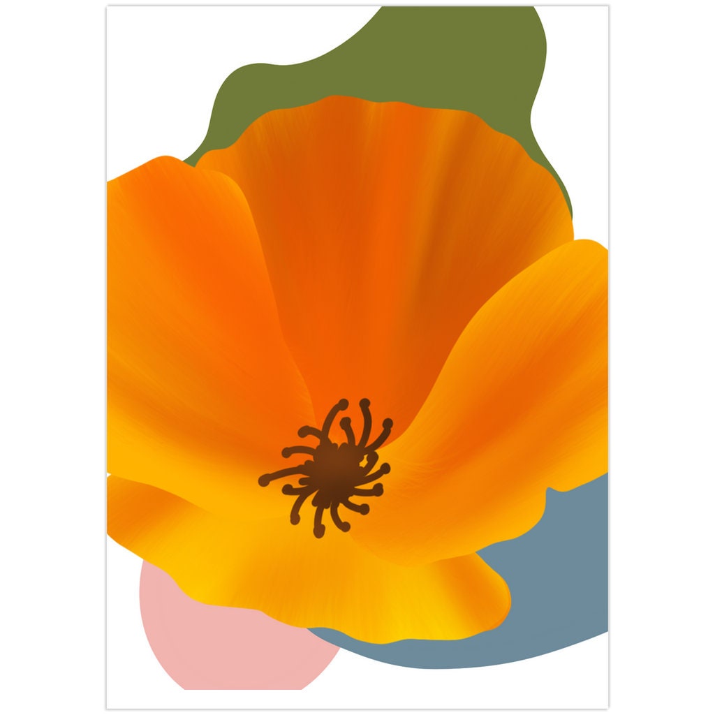 Poppy Art Print | Orange Poppy Flower Print | California Poppy Print | Poppy Boho Wall Art