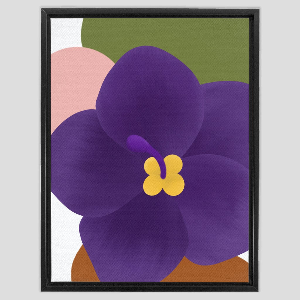 Violet Framed Canvas | Violet Flower Framed Canvas | Illinois Violet Wall Art | Boho Violet Canvas