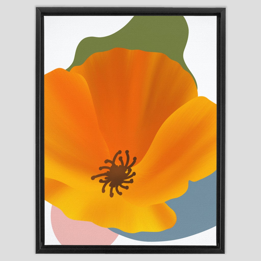 Poppy Framed Canvas | Poppyflower Framed Canvas | California Poppy Wall Art | Boho Poppy Canvas