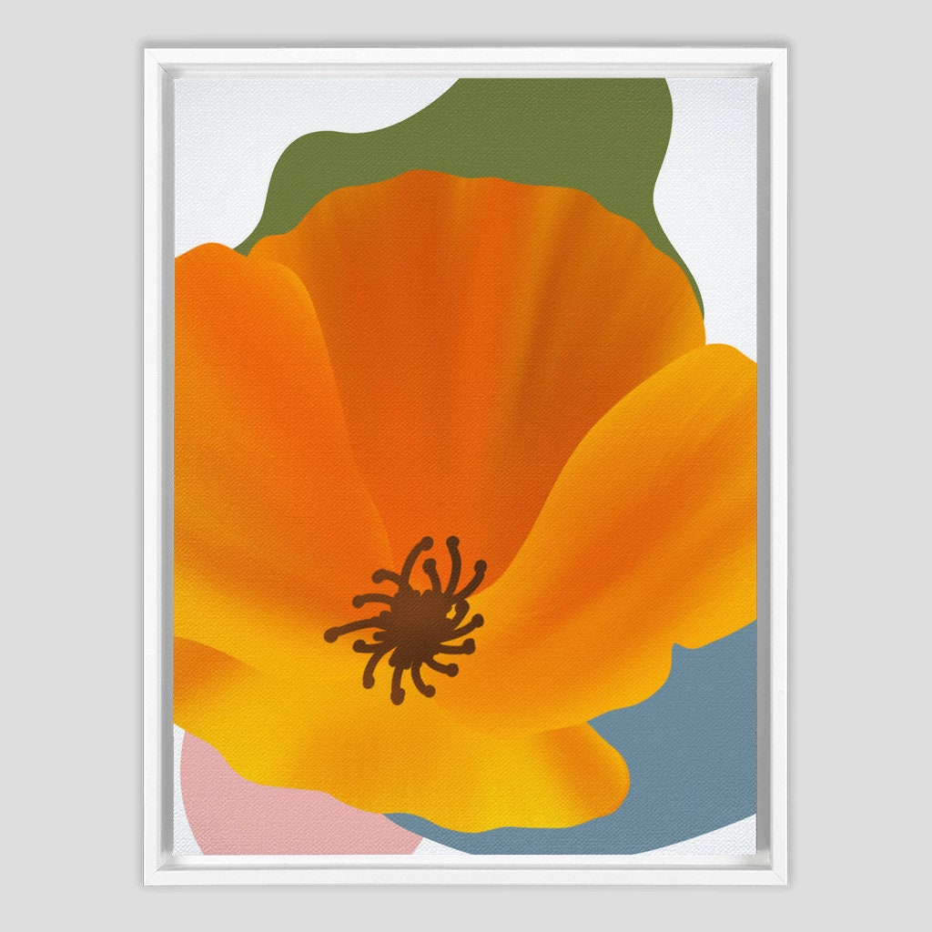 Poppy Framed Canvas | Poppyflower Framed Canvas | California Poppy Wall Art | Boho Poppy Canvas