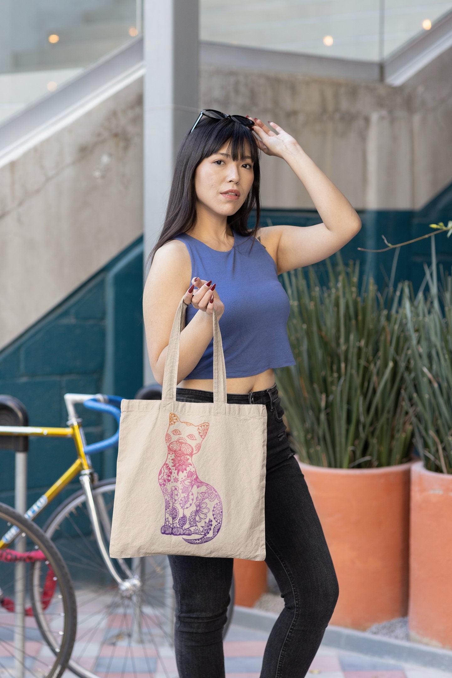 Cat Tote Bag | Rainbow Cat Canvas Tote Bag | Cat Lover Gift | Cat Mom Tote Bag