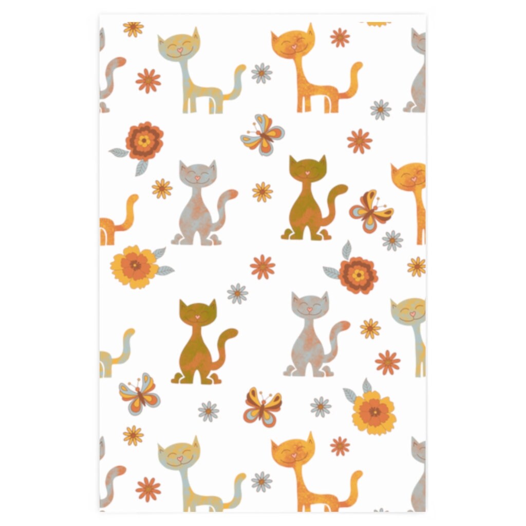 Cat Wrapping Paper | Retro Cat Wrapping Paper | Cat Lover Wrapping Paper | Cat Mom Wrapping Paper