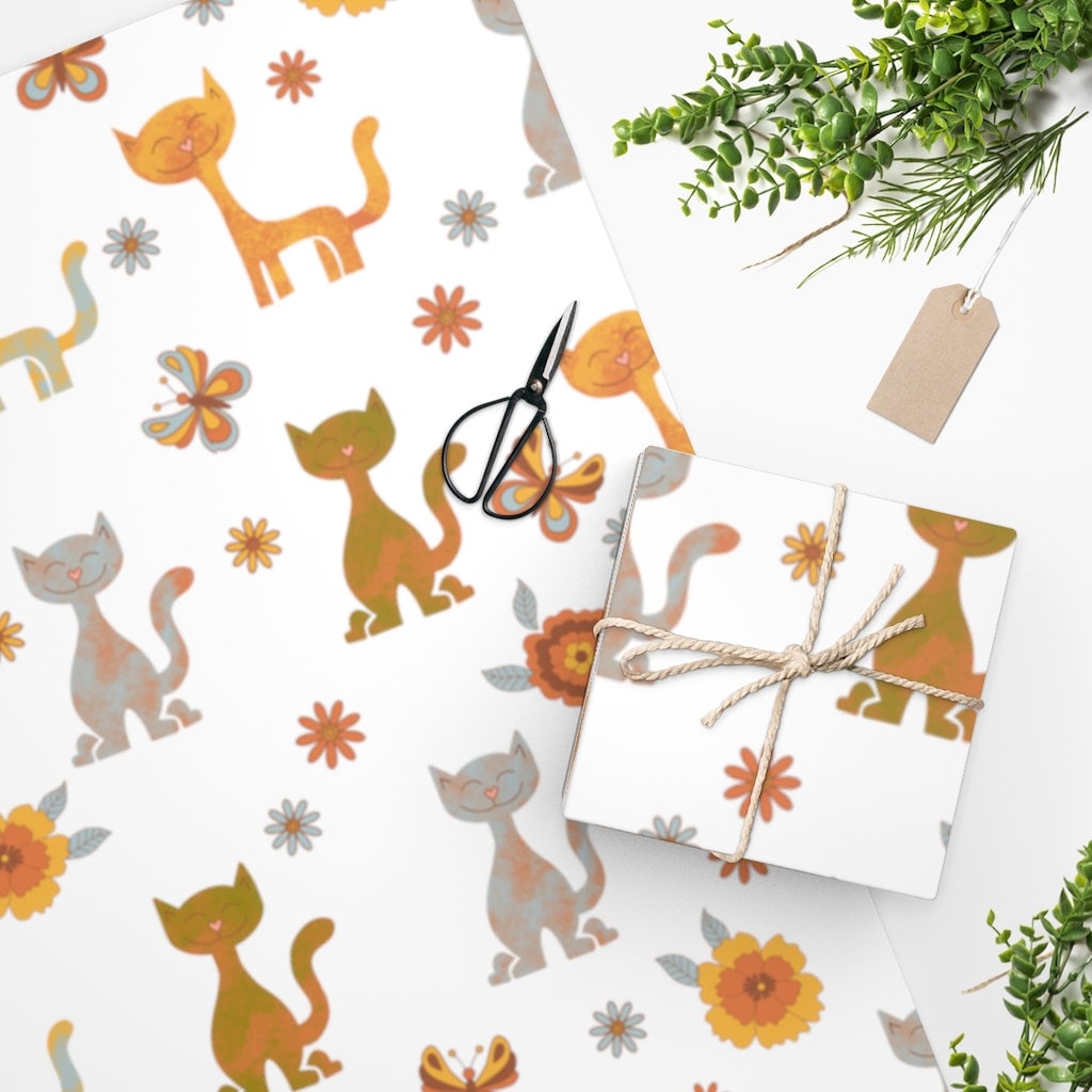 Cat Wrapping Paper | Retro Cat Wrapping Paper | Cat Lover Wrapping Paper | Cat Mom Wrapping Paper