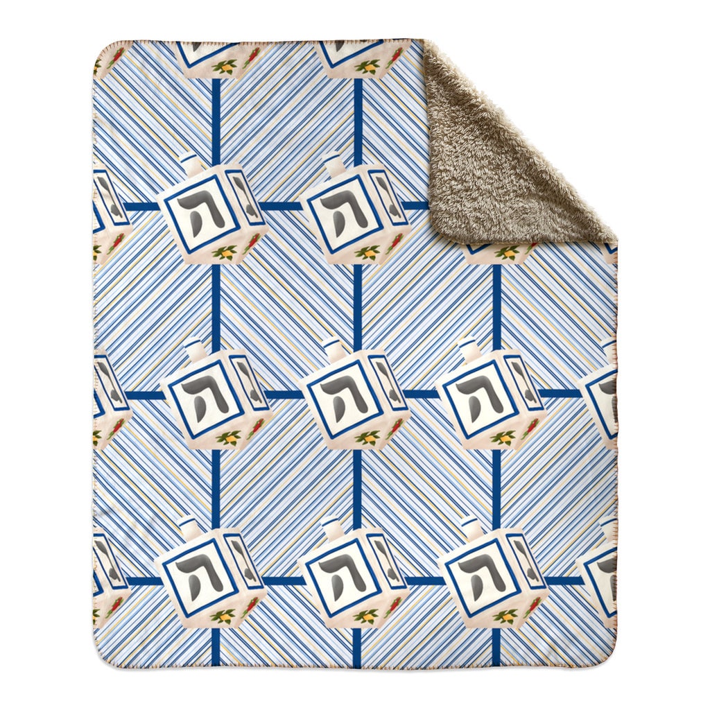 Hanukkah Blanket | Hanukah Fleece Sherpa Blanket | Chanukah Dreidel Blanket