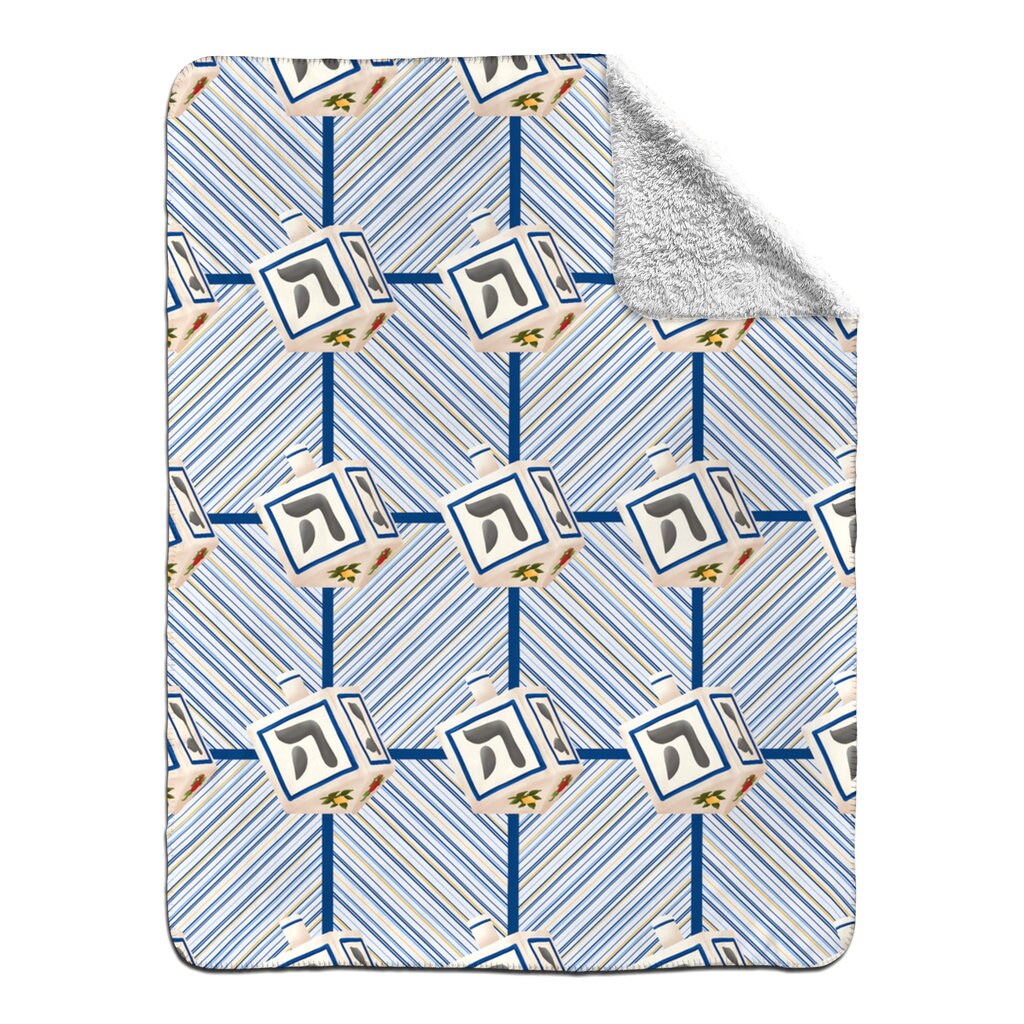 Hanukkah Blanket | Hanukah Fleece Sherpa Blanket | Chanukah Dreidel Blanket